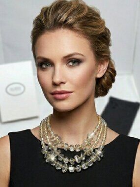 Ali khan 3 strand faceted clear glass  with gold necklace and gift box